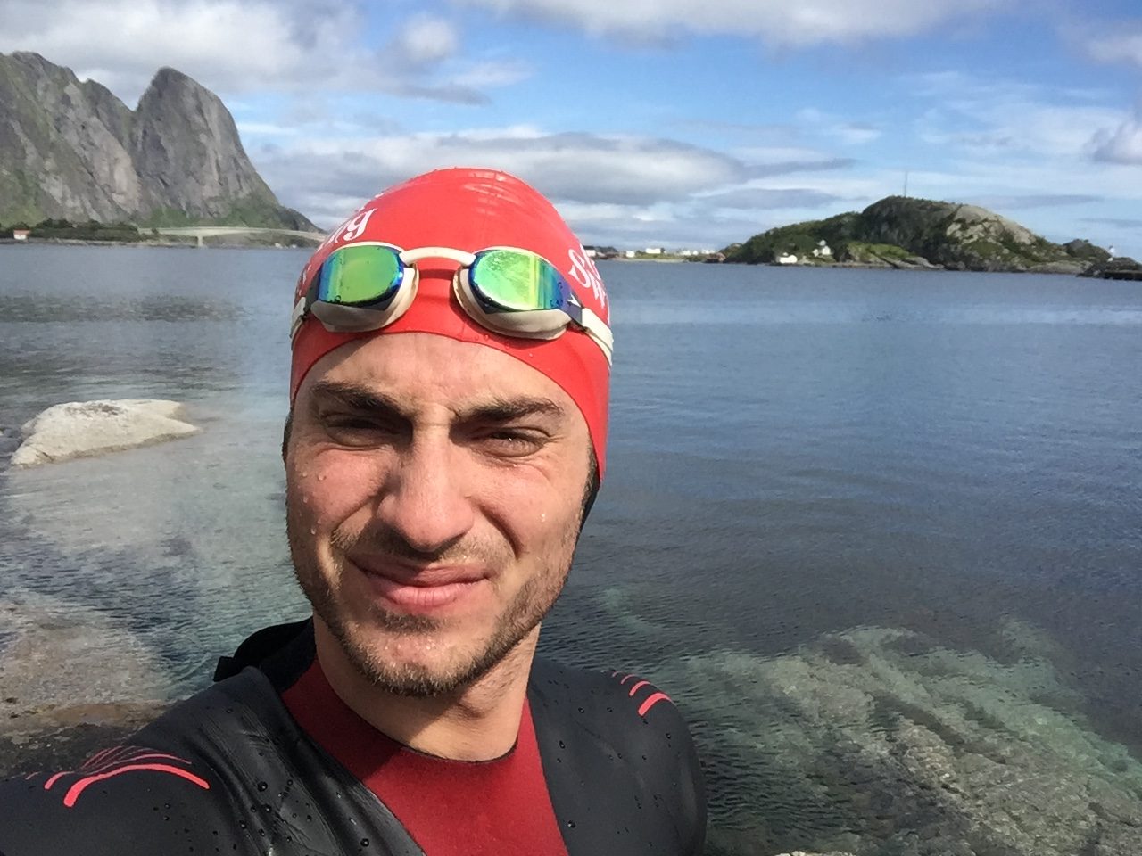 1  Calum In Reine Harbour After His First Swim In The Arctic Circle
