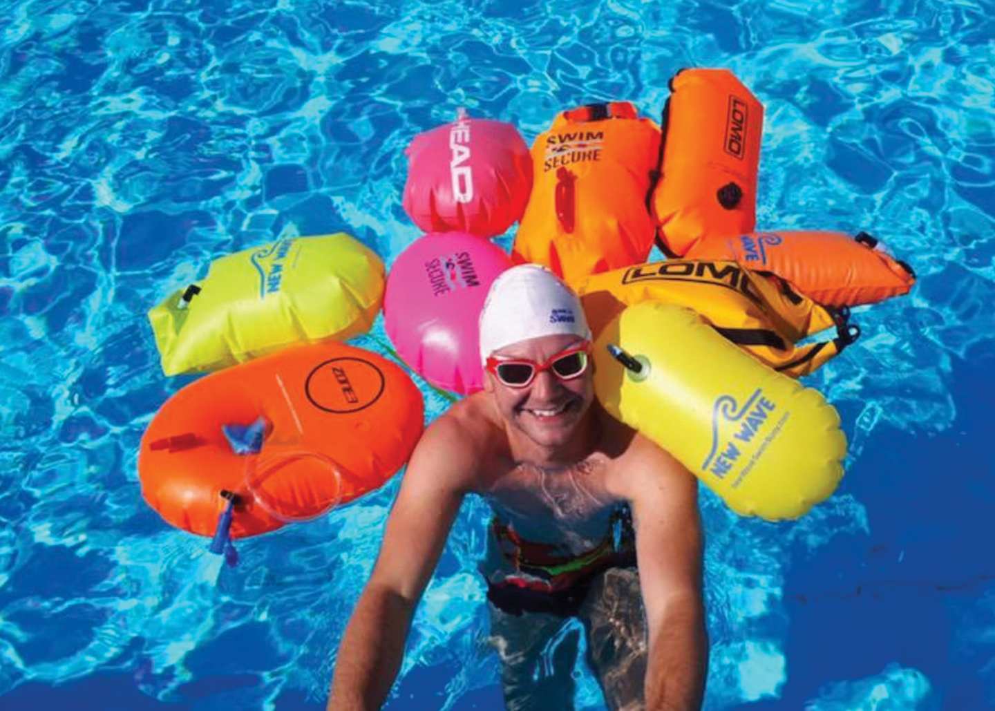 Inflatable Swimming Tow Float with Top Dry Pouch Orange Open Water Swim Buoy UK 