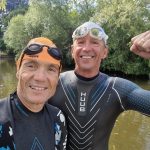 Greg Whyte (behind, in Huub wetsuit), same age as me, didn't let his age stop him from attempting a world record swim.