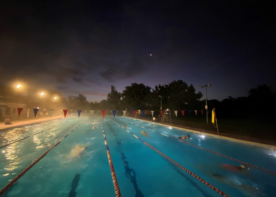Hampton Pool, before dawn, with floodlights