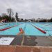 A swimmer at Sandford Park lido making a turn