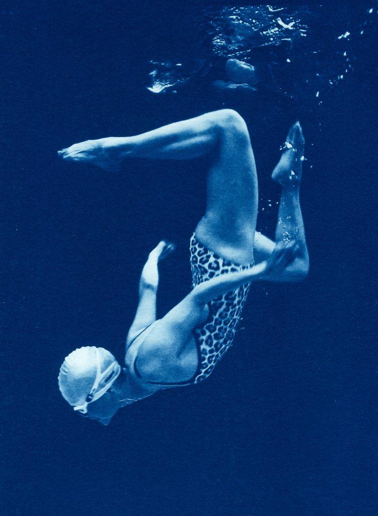 Swimmer cyanotypes by Rosalind Hobley