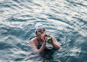 Barbara Hernandez drinking during her Channel swim
