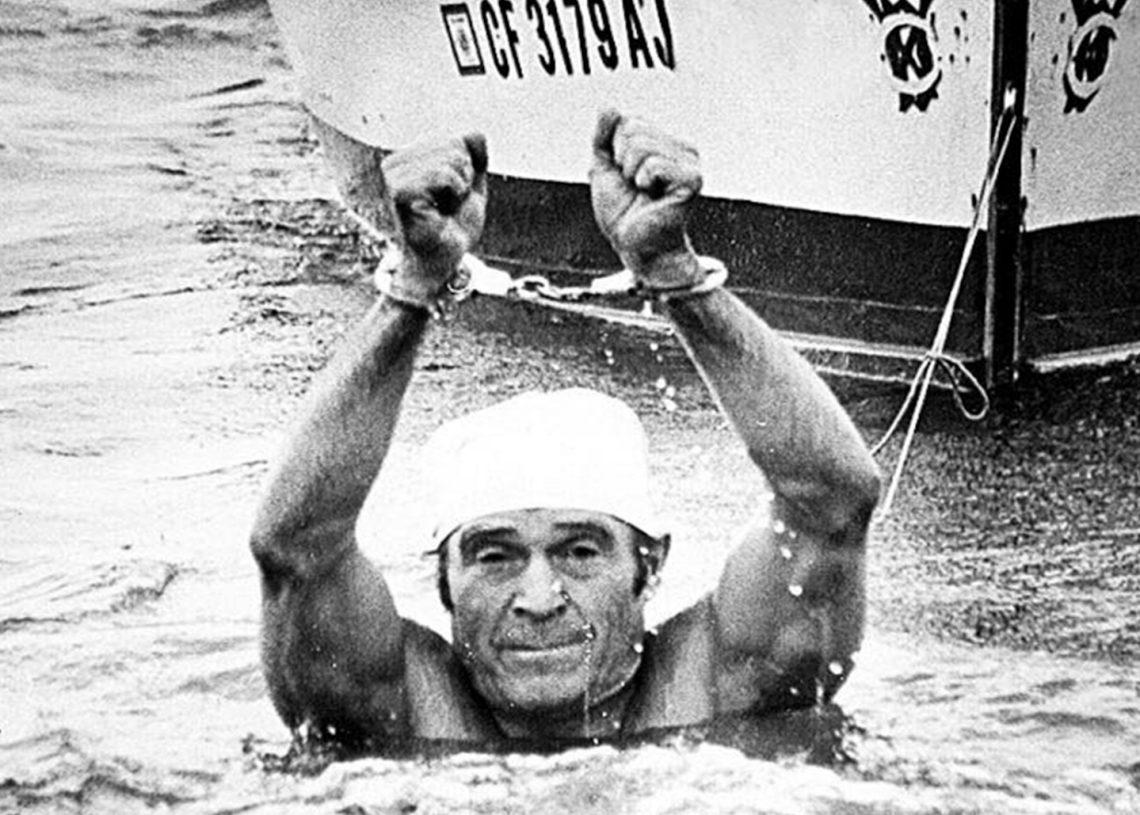 Handcuffed swimmers